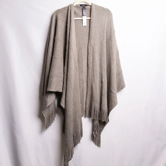 White House Black Market Yarn Ruana Womens M/L Mercury New Metallic Fringe Wrap - Picture 1 of 8